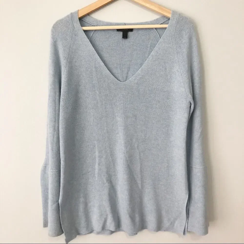 J. Crew baby blue v neck bell sleeve wool sweater size large soft